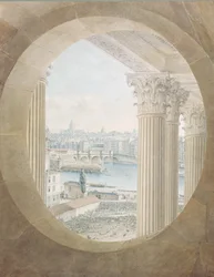 Vue du Pont Neuf depuis une fenêtre en œil-de-bœuf du Louvre, 1810